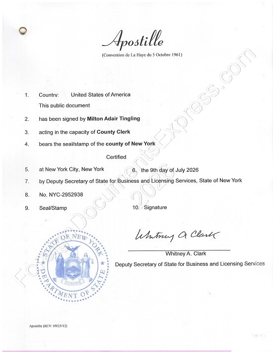 New York Hague apostille Hague apostille from New York